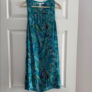 Diane Von Furstenberg Teal and Purple Silk Dress